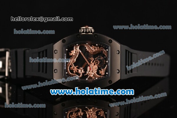 Richard Mille Tourbillon RM 057 Dragon Swiss ETA 2824 Automatic PVD Case with Black Rubber Strap and Rose Gold Dragon Dial - 1:1 Original - Click Image to Close